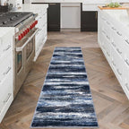 Modern Abstract Runner Rug 2x6, Navy Blue Washable Kitchen Runner Non-Slip Soft Hallway Rug Runner Thin Print Faux Wool Carpet for Entryway Bedroom Laundry Room Indoor Home Decor