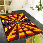 3D Abstract Grid Area Rug, 6x9ft, Visual Illusion Realistic Cave Indoor Carpets, Orange Three Dimensional Pattern Floor Mat, Easy Clean Breathable Washable Rugs for Indoor Family