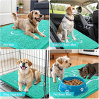 OLANLY Dog Door Mat for Muddy Paws 59x35, Paw Print Design, Absorbs Moisture and Dirt, Absorbent Non-Slip Washable Doormat, Quick Dry Chenille Mud Mat for Dogs, Entry Indoor Entryway Carpet, Teal