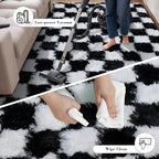 Checkered Rug for Bedroom, 3x7 Black and White Area Rugs, Classic Checkered Carpets Shaggy Area Rug, Bedside Rugs for Living Room Bedroom Kids Room Home Decor