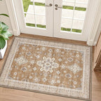 LUMI Indoor Thin Door Mat, 36x59 Washable Small Inside Doormat, Non Slip Low Pile Oriental Floor Carpet, Vintage Distressed Area Rug for Front Door,Entrance,Bedroom, Amber