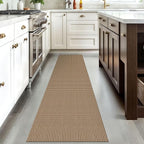 IOHOUZE Washable Runner Rug 2'x8' Rubber Backing Hallway Runner Entryway Runner Indoor, Kitchen Rugs Woven Cotton Floor Carpet for Kitchen Hall Entrance Bedroom, Tan/Brown