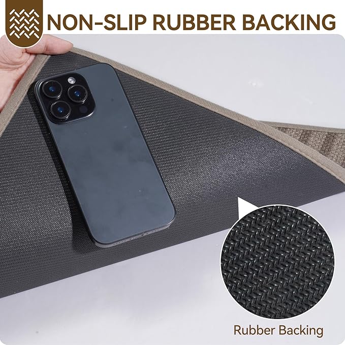 Front Door Mat 17''x30'', Absorbent Muddy Dirt Resist Washable Non Slip Low-Profile Indoor Doormat, Easy Clean Welcome Entryway Door Mats, Brown