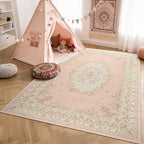 Nursery Rug for Baby Girl, Cute Pink 4x6 Area Rugs for Bedroom Non Slip, Floral Washable Soft Faux Wool Carpet for Living Room Dorm Kids Playroom Office Kids Playroom