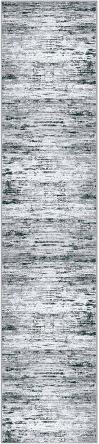 Modern Abstract Runner Rug 2.6x12, Black Grey White Washable Long Kitchen Runner Non-Slip Soft Hallway Rug Runner Thin Print Faux Wool Carpet for Entryway Bedroom Laundry Room Indoor Home Decor