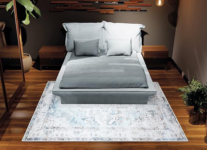 Bloom Rugs Washable Non-Slip 6' x 9' Rug - Beige/Blue Traditional Area Rug for Living Room, Bedroom, Dining Room, and Kitchen - Exact Size: 6' x 9'