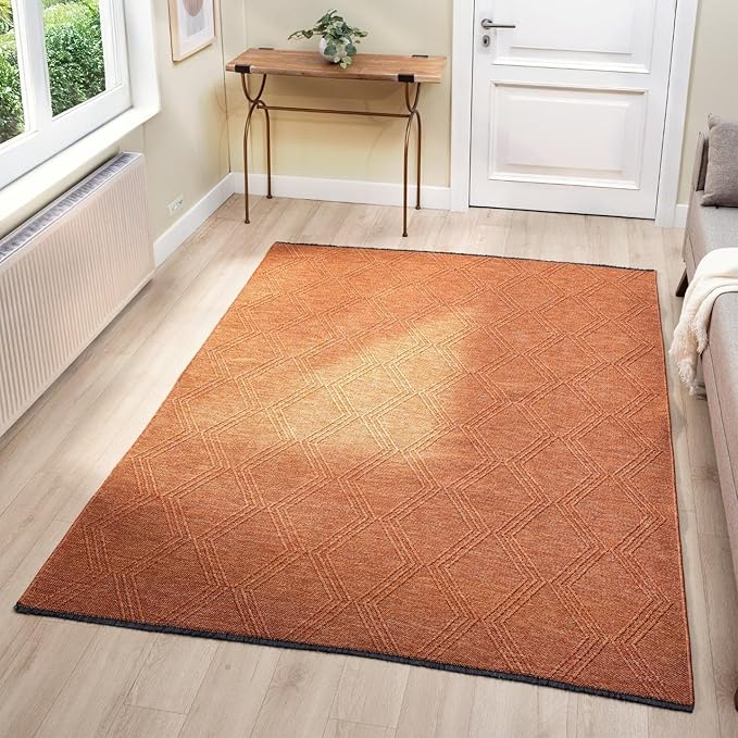 LUXE WEAVERS Modern Farmhouse Orange 6x9 Washable Area Rug, Anti-Slip Diamond Pattern Carpet