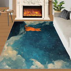 Orange Cat Rugs for Bedroom - 6x8 Area Rug - Cartoon Starry Sky Rugs for Living Room, 3D Cute Cat Rug, Non-Slip Washable Home Decor Carpet