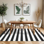 KOZYFLY Black and White Striped Outdoor Rug 5x7 Ft Area Rug Washable Indoor Outdoor Rug Cotton Striped Rugs for Living Room Farmhouse Large Floor Carpet for Bedroom Living Room Patio