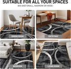 Rugshop Modern Wavy Circles Design Area Rug, Non-Shedding Carpet for Living Room, Large Bedroom, or Dining Room,Grand Room,Open Spaces Black, 8'8" x 12'