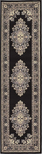 Unique Loom Reza Collection Traditional Persian Style Area Rug, 2 ft 7 in x 10 ft, Black/Beige