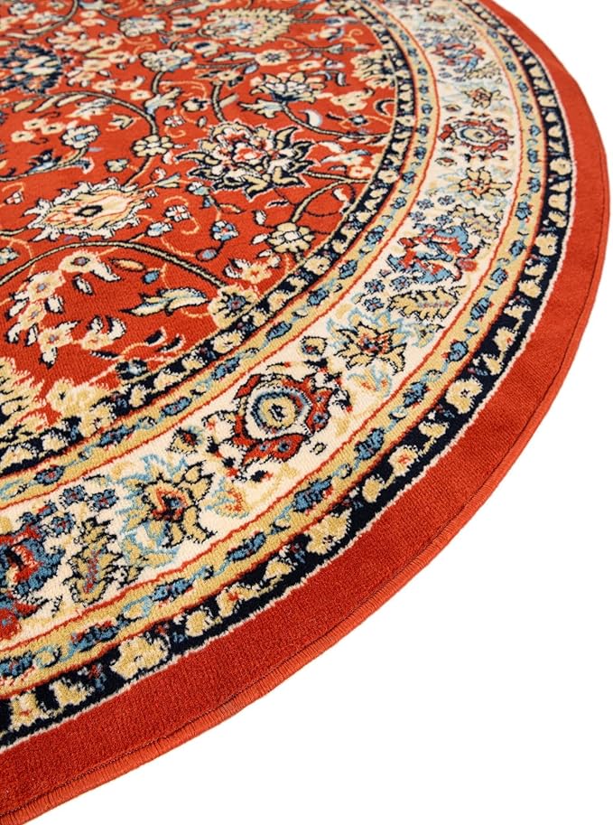 Unique Loom Sialk Hill Collection Area Rug - Washington (8' Round Terracotta/Cream)