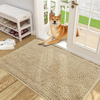 OLANLY Dog Door Mat for Muddy Paws 48x30, Absorbs Moisture and Dirt, Absorbent Non-Slip Washable Doormat, Quick Dry Chenille Mud Mat for Dogs, Entry Indoor Entryway Carpet for Inside Floor, Beige