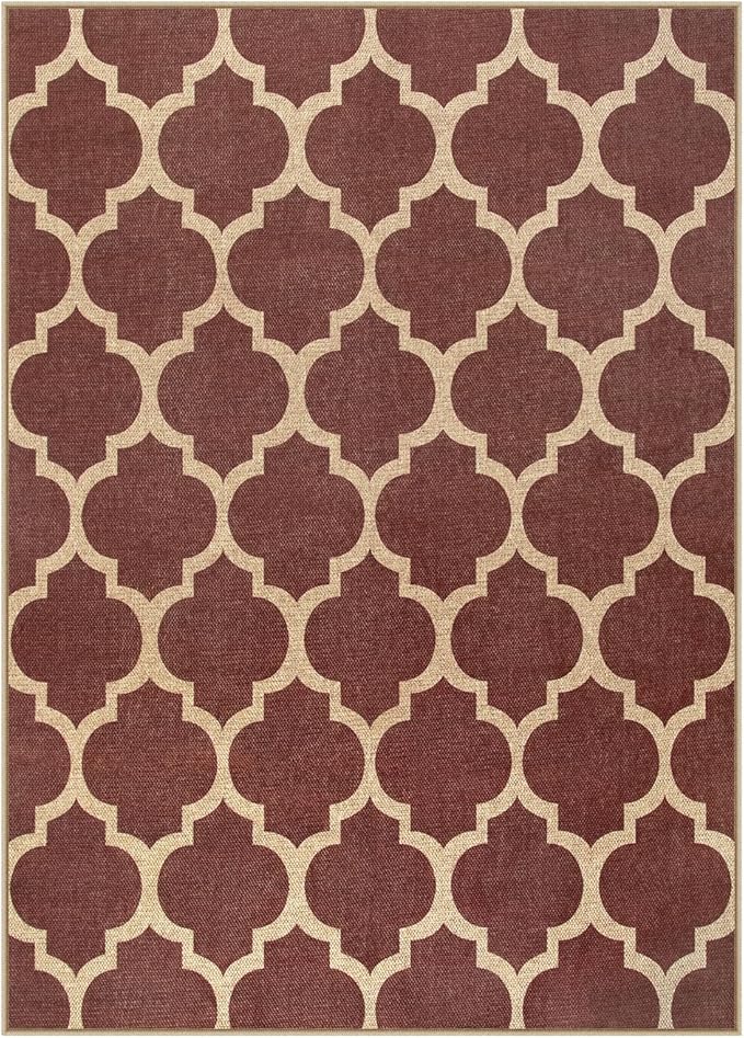 Lahome Moroccan Outdoor Rug 5x7, Easy Jute Red Washable Rugs for Patio Living Room Outdoor Decor, Geometric Woven Area Rug Non Slip for Backyard, Thin Farmhouse Carpet for Bedroom Dining Room