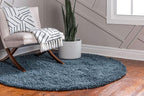 Unique Loom Davos Shag Collection Area Rug - Solid (3' 3" Round, Marine Blue)