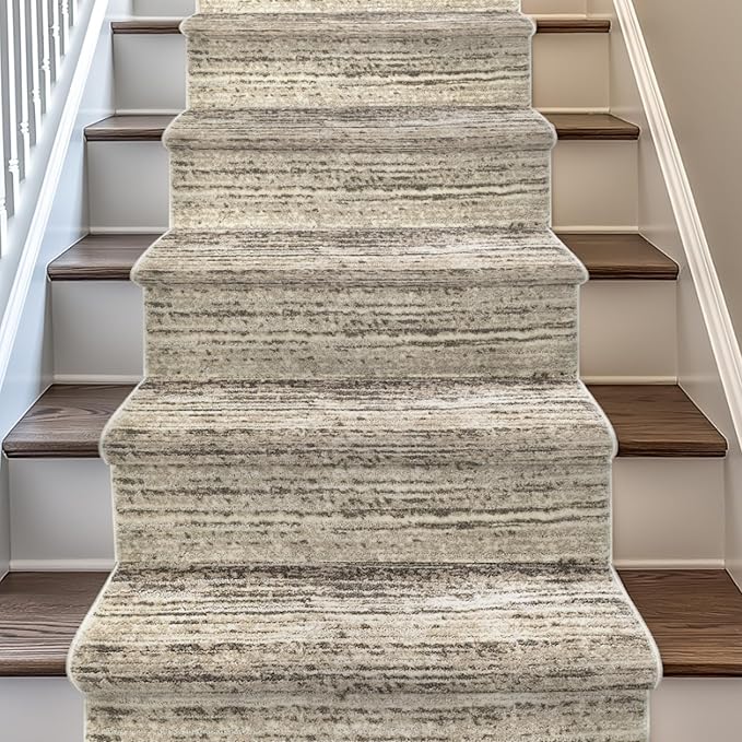 Well Woven Custom Size Hallway & Stair Runner- Harlow Delphi Cream Beige 31 Inches Wide x 60 Feet Long Runner (31" x 60') Runner Rug - Modern Stripes Pattern, Ultra-Soft, Easy-Clean