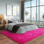 Fluffy Rug for Living Room,Furry Carpet for Teen,Shaggy Carpet for Nursery Room, Hot Pink Fuzzy Plush Rug for Dorm, Rectangle Shag Rug 9x12 Feet