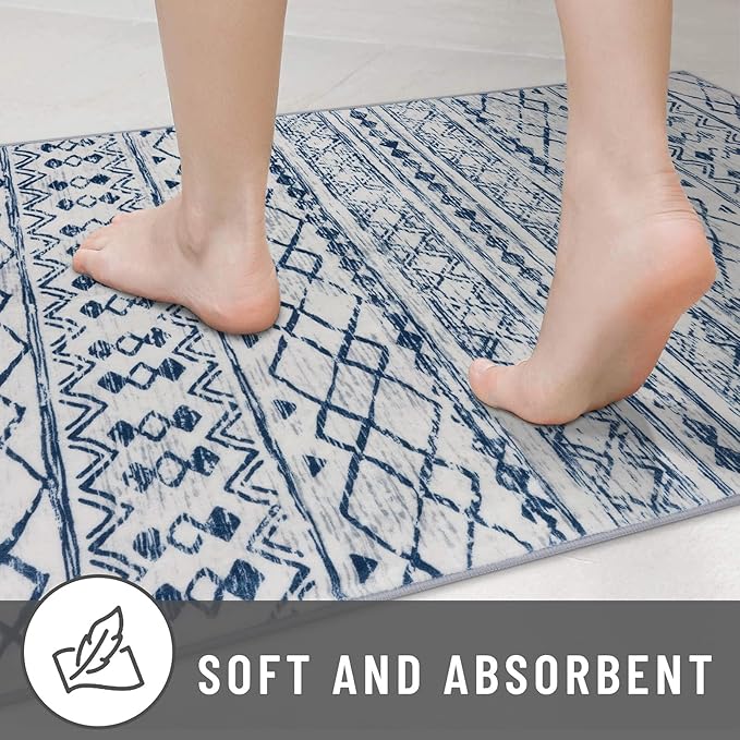 KUTA Area Rug 5x7, Moroccan Large Blue White Rugs Washable Boho Non-Slip, Ultra Soft Geometric Traditional Farmhouse Carpet for Living Room Dining Room Bedroom Dorm Office Home Décor