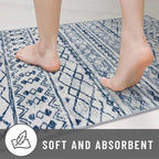 KUTA Moroccan Washable Hallway Runner Rug, 2x8 Non-Slip Vintage Blue White Boho Kitchen Rugs Ultra Soft Print Distressed Geometric Floor Carpet Runners for Bedroom Laundry Living Room
