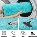 Soft Fluffy Area Rug for Bedroom, Teal Blue Fuzzy Shaggy Oval Throw Rugs for Bedside, Non-Slip Cozy Plush Shag Carpet for Kids Room Nursery Dorm Living Room, 2.6 x 5.3 Feet