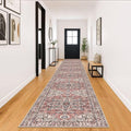 KOZYFLY Runners for Hallways 3x18 Ft Extra Long Washable Faux Wool Thin Runner Rug Printed Stair Carpet for Entryway Bedroom Kitchen Hallway Living Room, Terracotta/Beige