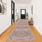 KOZYFLY Runners for Hallways 3x18 Ft Extra Long Washable Faux Wool Thin Runner Rug Printed Stair Carpet for Entryway Bedroom Kitchen Hallway Living Room, Terracotta/Beige
