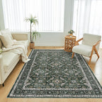 WITSHOCK Living Room Area Rugs 5x8: Soft Non-Slip Backing Washable Rugs Vintage Large Carpet for Bedroom Office Dining Room Kitchen Stain Resistant Home Decor Rug, Dark Green