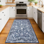 KILOCOCO Area Rug 3x5 Washable Entryway Rug Printed Vintage Floral Rubber Backed Non Slip Indoor Blue Kitchen Rugs for Living Room Laundry Room Playroom Mudroom Moroccan Area Rugs