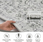 Distressed 5x8 Area Rugs for Living Room Bedroom, Low Pile Machine Washable Non Slip Carpet Rugs for Dining Room/Home Office/Kitchen Boho Farmhouse Transitional Style, Off White/Grey