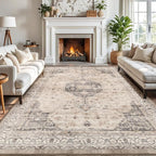 LUMI 8x10 Washable Area Rug for Living Room, Ultra Soft Traditional Rugs Non Slip with Rubber Backing, Low Profile, High Traffic, Stain Resistant Carpets, Ideal for Bedroom, Dining Room, Indoor
