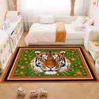 Tiger Print Rug,6x8ft,The Tiger is Surrounded by Orange and Green Floral Patterns. This Rug is Suitable for Boys and Girls' Bedrooms，Anti-Slip Carpet Suitable for Living Room Bedroom Home Decoration