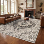 Tangsoo 9x12 Vintage Area Rugs for Living Room, Washable Indoor Non Slip Large Area Rugs, Print Distressed Grey Carpet, Soft Low Pile Rug Foldable Floor Rug for Bedroom Dining Room Dorm