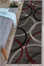 Rugshop Modern Wavy Circles Design Non-Shedding Runner Rug, Carpet for Hallway or Bathroom, Red, 2'7" x 6'