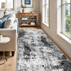 4x10 Wide Washable Runner Rug: Easy-to-Clean Runners for Hallway Entryway Kitchen Bedroom Living Room - Stain and Water Resistant Rugs with Non-Slip Backing - Soft Low-Pile Carpet Black Grey