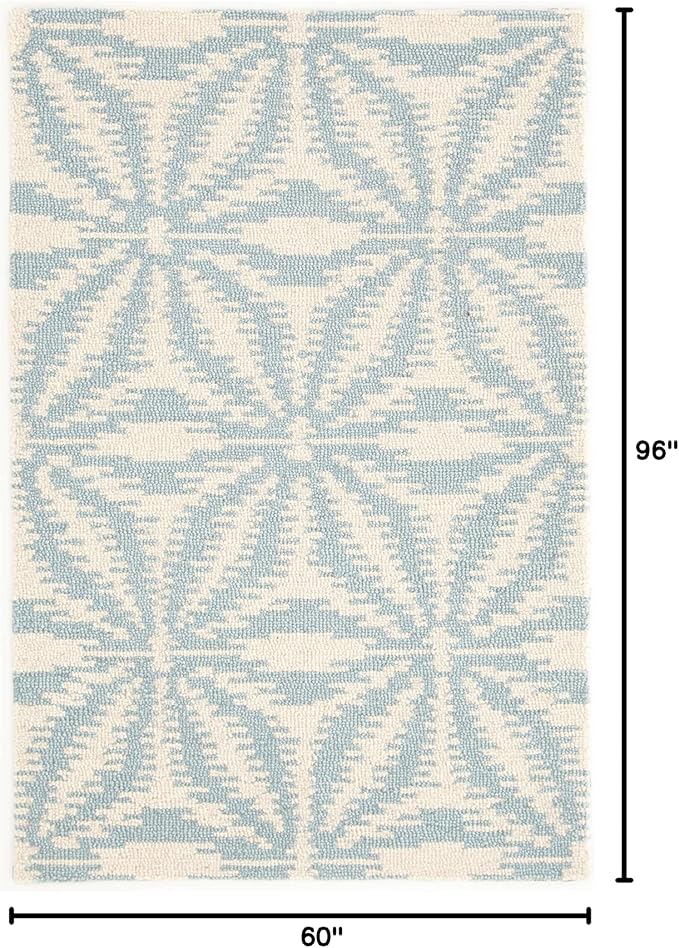 Dash & Albert Aster Sky Hand Micro Hooked Wool Rug, 5 X 8 Feet, Blue Geometric Pattern