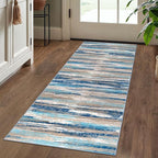 Modern Abstract Runner Rug 2x5, Blue Washable Entryway Kitchen Runner Non-Slip Soft Hallway Rug Runner Thin Print Faux Wool Carpet for Bedroom Laundry Room Indoor