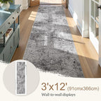 Washable Runner Rug for Hallway: 3x12 Neutral Modern Abstract Low Pile Area Rug with Non-Slip Backing - Carpet for Bedroom Kitchen Laundry Entryway Bathroom Indoor - Grey
