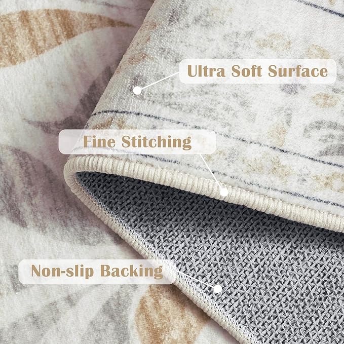 jinchan Floral 2x3 Rug for Entryway - Vintage Washable Area Rug Ultra-Thin Low Pile Soft Small Non Slip Distressed Indoor Door mat Accent for Entrance Kitchen Bedroom Bathroom (2x3ft, Light Grey)