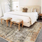 Area Rug 10'x14' Washable Vintage Traditional Mat Distressed Indoor Foldable Thin Retro Accent Floral Print Non Slip Carpet for Living Room Dining Room Office Large Rugs