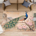 Peacock Peony Area Rug 5x6-5x6 Rug, Classic Peacock Peony Rugs for Living Room, Floral Animal Carpet, Peafowl Feather Washable Area Rugs for Bedroom, Aesthetics Carpet - Peafowl Home Decor & Gifts