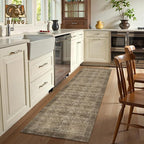 Washable Area Rug 2'6'' x 8' Vintage Traditional Persian Mat - Foldable Distressed Non-Slip Machine Washable Carpet for Living Room Bedroom Kitchen Home Decor - Mocha and Taupe