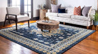 Unique Loom Taftan Collection Border Geometric Tribal Inspired Design Area Rug (8' 0 x 8' 0 Square, Navy Blue/ Gold)
