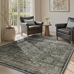 MontVoo-Vintage Area Rug 4X6 Green Rugs for Living Room-Soft Distressed Printed Rugs for Bedroom-Non Slip Carpet-Machine Washable Rug for Dining Room Living Room Bedside Office