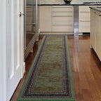 Antep Rugs Alfombras Bordered Modern 2x5 Non-Slip (Non-Skid) Low Pile Rubber Backing Kitchen Area Runner Rug (Green, 2' x 5')