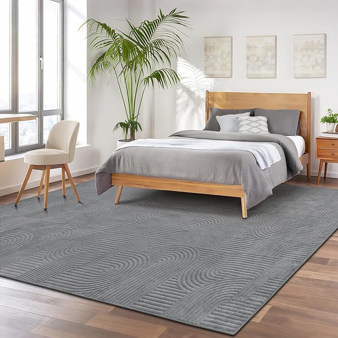 Pauwer 9x12 Washable Area Rugs for Living Room Modern Grey Solid Color Soft Fluffy Rugs for Bedroom Non Slip Boho Accent Indoor Mat Floor Carpet Cover for Kids Room Dining Room Kitchen Office