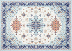 Phantoscope Washable Area Rug 5'x7' Non-Slip, Vintage Boho Rugs for Living Room, Bedroom, Dining Room, Medallion Persian Symmetrical Pattern, Low-Pile Foldable Floor Carpet, Ivory Blue/Orange