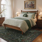 Bavni Floral Dark Green Area Rugs 5x7, Vintage Boho Carpet Machine Washable, Non Slip Soft Low Pile Thin Rug for Bedroom, Living Room, Dining Room, Nursery