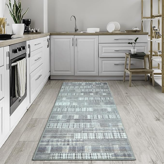 Bloom Rugs Washable Non-Slip 7 ft Runner - Gray Striped Runner for Entryway, Hallway, Bathroom, and Kitchen - Exact Size: 2.5' x 7'