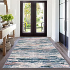 5x7 Modern Area Rug for Bedroom, Teal Blue Peach Gray Multi Large Teal Blue Peach Gray Multi Super Soft Rug with Non-Slip, Non-Shedding Rugs for Living Room, Indoor Door Mat for Home Décor