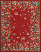 Wonnitar Christmas 8x10 Area Rugs for Living Room, Low Pile Soft Large Bedroom Rug, Non-Slip Washable Red Floral Snowflake Holiday Decor Floor Carpet for Dining Room(Christmas Red,8'x10')